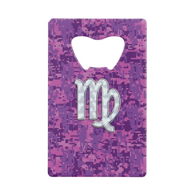 Virgo Sign on Pink Fuchsia Digital Camouflage Wallet Bottle Opener (Front)