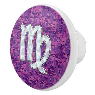Virgo Sign Pink Fuchsia Digital Camouflage Style Ceramic Knob