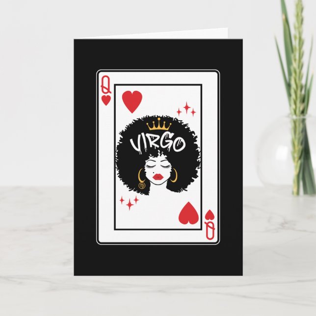  Virgo Star Sign Melanin Black Queen of Hearts Card (Front)
