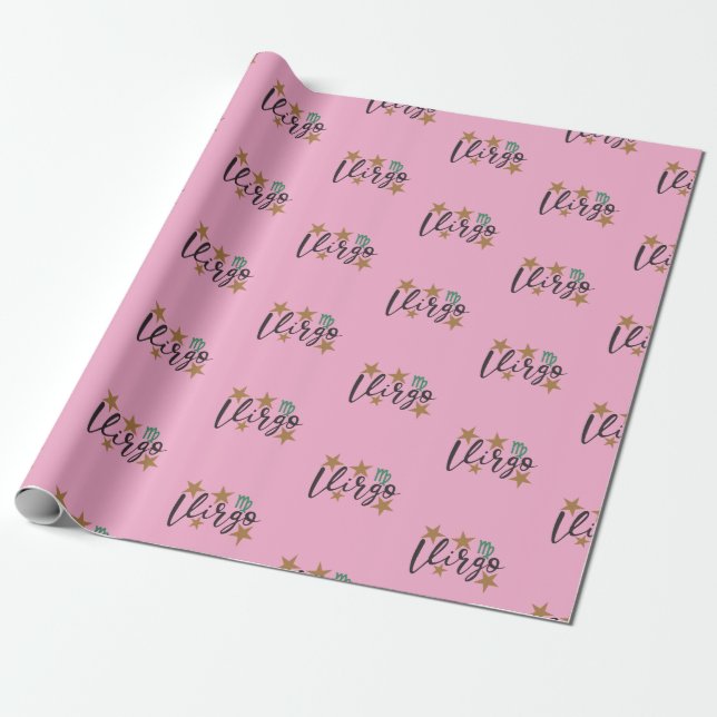 Virgo Star Sign Wrapping Paper Pink Background (Unrolled)