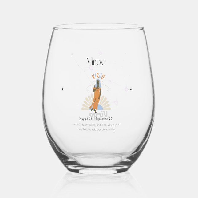 Virgo Stemless, Zodiac ,Constellation Wine Glass (Front)