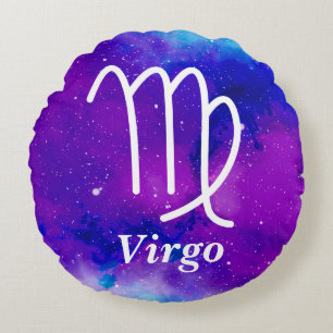 Virgo Symbol Purple Blue Space Nebula Round Pillow