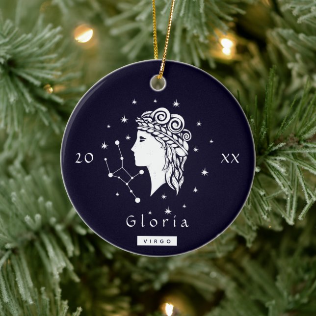 Virgo Symbol Zodiac Birthday Star Sign Name Year   Ceramic Ornament (Tree)