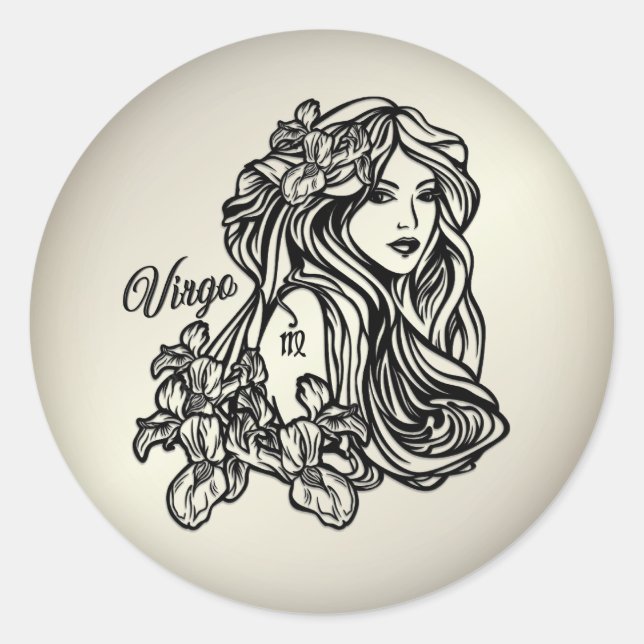 Virgo The Virgin Zodiac Antique Gold Classic Round Sticker (Front)