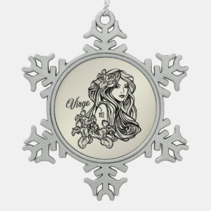 Virgo The Virgin Zodiac Golden Snowflake Pewter Christmas Ornament