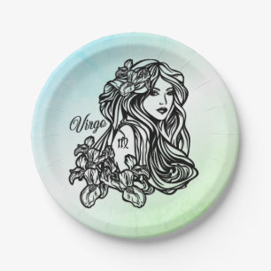 Virgo The Virgin Zodiac Green Paper Plate