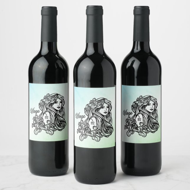 Virgo The Virgin Zodiac Green Wine Label (Bottles)