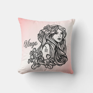 Virgo The Virgin Zodiac Pink Outdoor Pillow