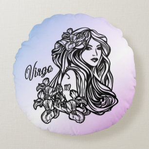 Virgo The Virgin Zodiac Purple Round Pillow