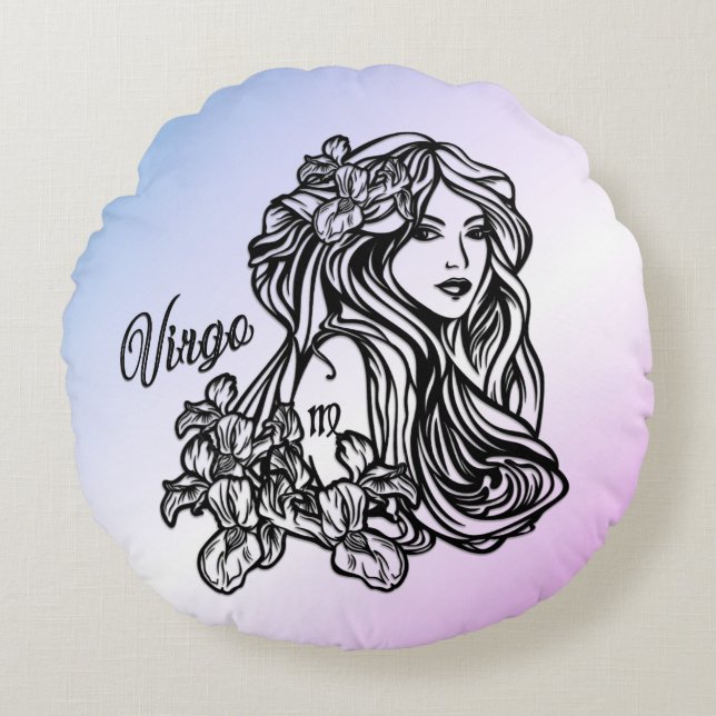 Virgo The Virgin Zodiac Purple Round Pillow (Front)
