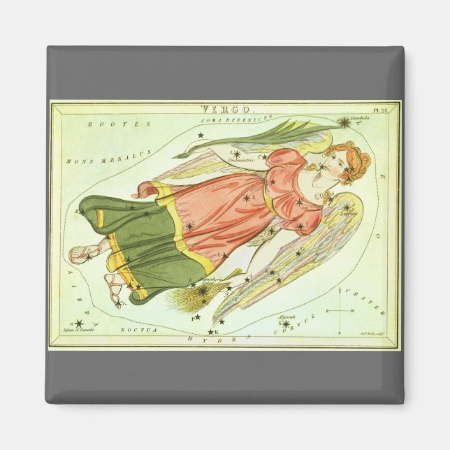 Virgo Virgin Vintage Constellation Urania's Mirror Magnet (Front)