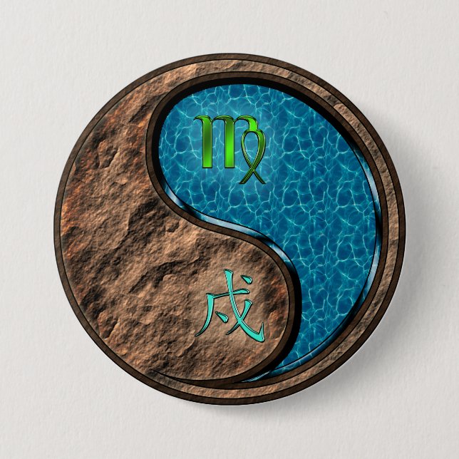 Virgo & Water Dog 3 Inch Round Button (Front)