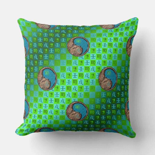 Virgo & Water Dog Throw Pillow (Front)