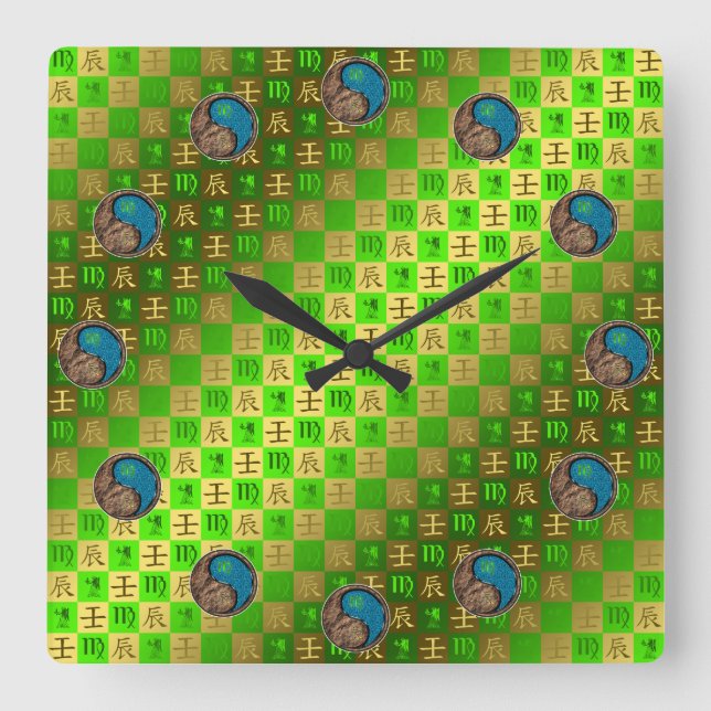 Virgo & Water Dragon Square Wall Clock (Front)