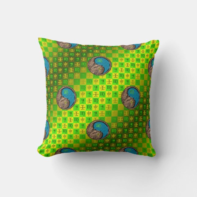 Virgo & Water Monkey Throw Pillow (Front)
