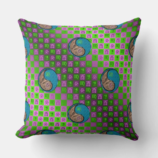 Virgo & Water Rooster Throw Pillow (Front)