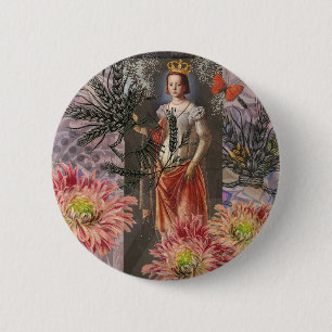 Virgo Woman Portrait Antique Colourful Rich 2 Inch Round Button