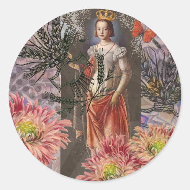 Virgo Woman Portrait Antique Colourful Rich Classic Round Sticker (Front)