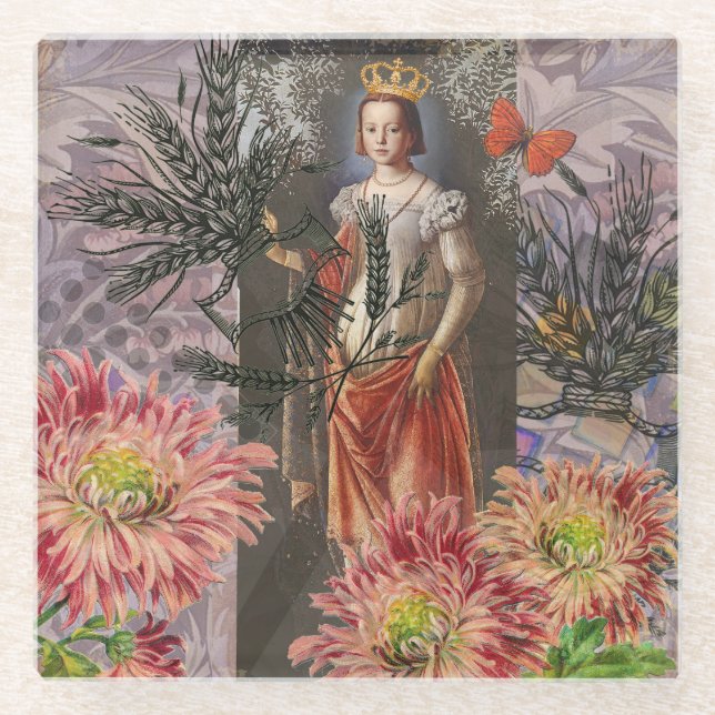 Virgo Woman Portrait Antique Colourful Rich Glass Coaster (Front)