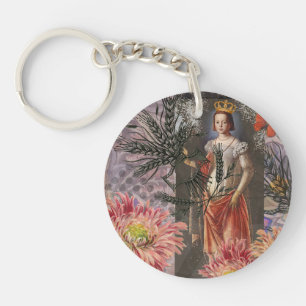 Virgo Woman Portrait Antique Colourful Rich Keychain