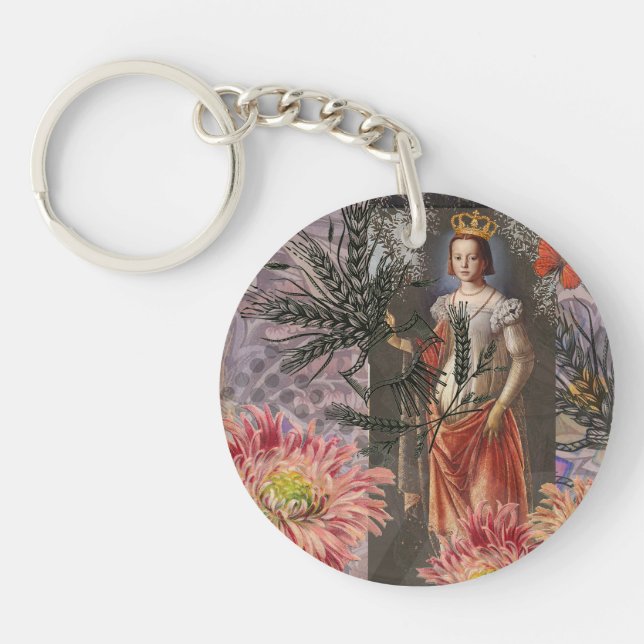 Virgo Woman Portrait Antique Colourful Rich Keychain (Front)