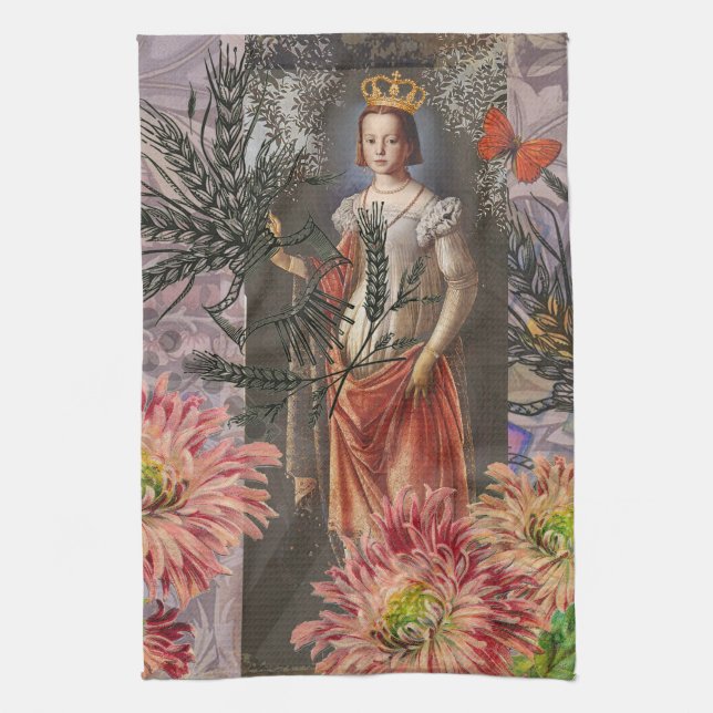 Virgo Woman Portrait Antique Colourful Rich Kitchen Towel (Vertical)