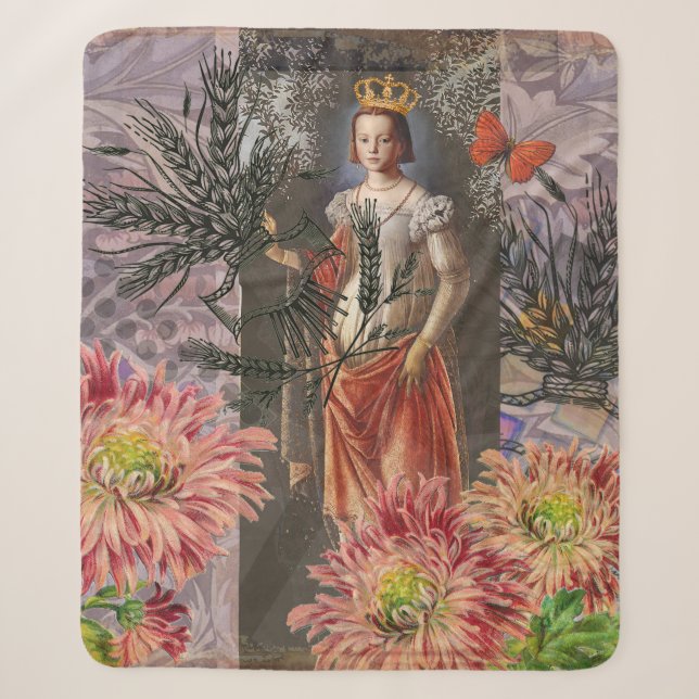 Virgo Woman Portrait Antique Colourful Rich Sherpa Blanket (Front)