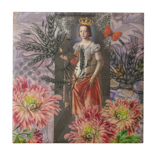 Virgo Woman Portrait Antique Colourful Rich Tile