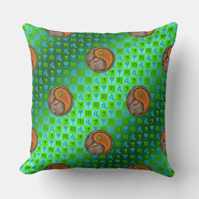 Virgo & Wood Dog Throw Pillow (Front)