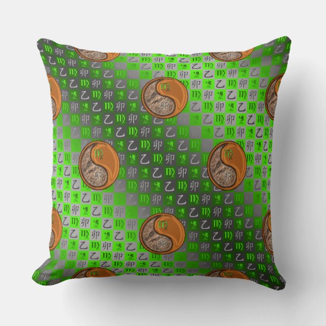 Virgo & Wood Rabbit Throw Pillow (Front)