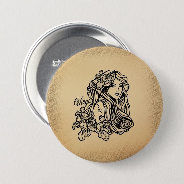 Virgo Zodiac Antique Look 3 Inch Round Button (Front & Back)