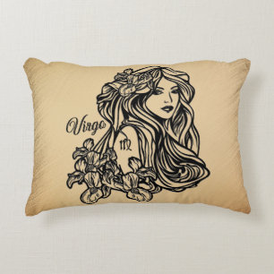 Virgo Zodiac Antique Look Accent Pillow