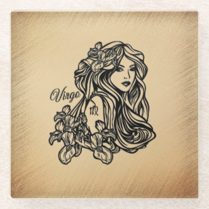 Virgo Zodiac Antique Look Glass Coaster