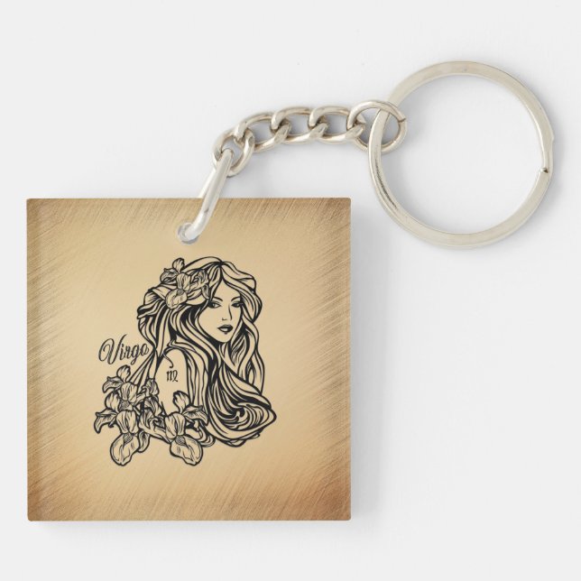 Virgo Zodiac Antique Look Keychain (Back)