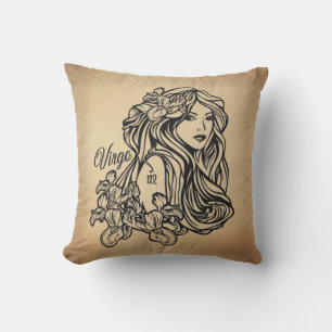 Virgo Zodiac Antique Look Outdoor Pillow
