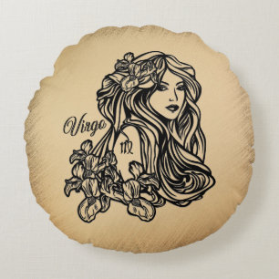 Virgo Zodiac Antique Look Round Pillow