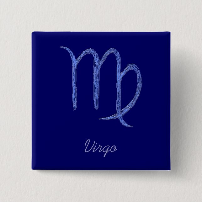Virgo. Zodiac Astrological Sign. Blue. 2 Inch Square Button (Front)
