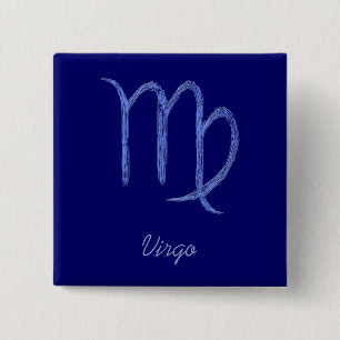Virgo. Zodiac Astrological Sign. Blue. 2 Inch Square Button