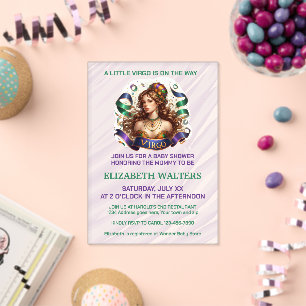 Virgo Zodiac Baby Shower Lavender and Green Acrylic Invitations