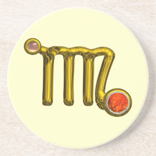 VIRGO ZODIAC BIRTHDAY JEWEL Gold Grey Orange Agate Coaster