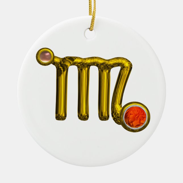 VIRGO ZODIAC BIRTHDAY JEWEL GREY AGATE Gold White Ceramic Ornament (Front)