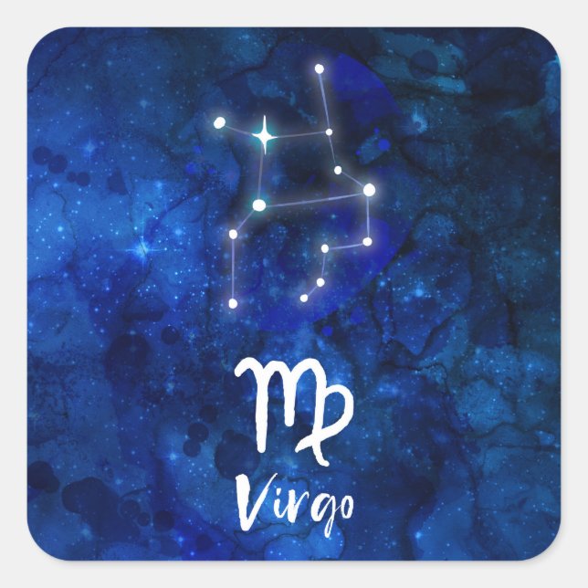 Virgo Zodiac Constellation Blue Galaxy Celestial Square Sticker (Front)