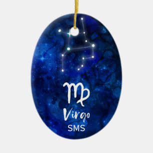 Virgo Zodiac Constellation Blue Galaxy Monogram Ceramic Ornament