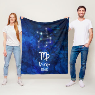 Virgo Zodiac Constellation Blue Galaxy Monogram Fleece Blanket