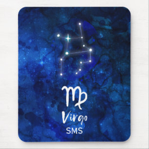 Virgo Zodiac Constellation Blue Galaxy Monogram Mouse Pad