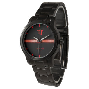 Virgo Zodiac Cool Red Fire Light Line Custom Name  Watch