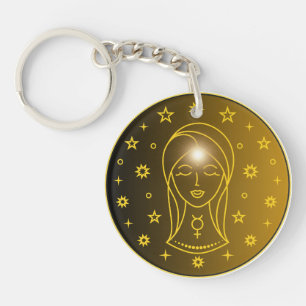 Virgo Zodiac Emblem   Minimal Celestial Symbol Keychain