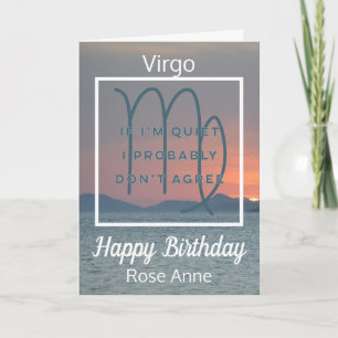 Virgo Zodiac Fun Quote in Blue and White Birthday Card