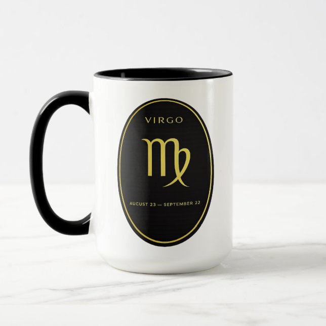 Virgo Zodiac Gold Oval Emblem Mug | Luxury Astrolo (Left)