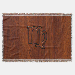 Virgo Zodiac in Mahogany wood style Throw Blanket